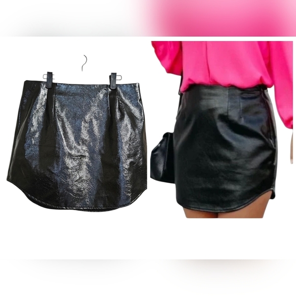 Vici Dresses & Skirts - VICI × GINA Curved Mini Pleather Skirt In Black. Size XL NWT